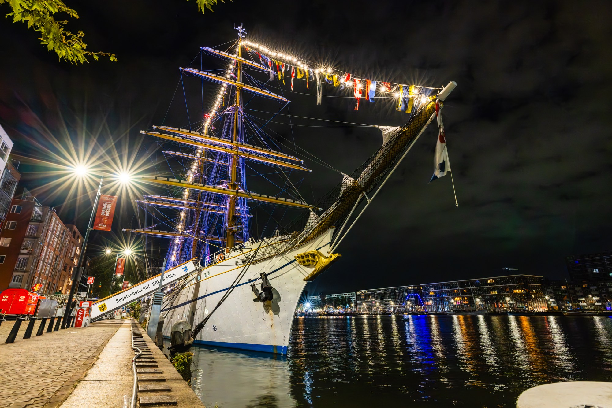 Illuminated tall ships at night, SAIL IJmuiden